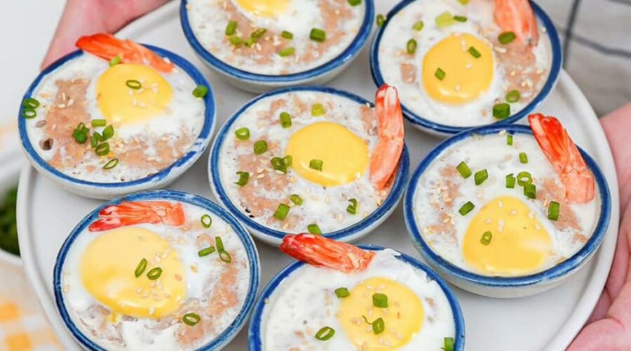 Tôm hấp trứng cút